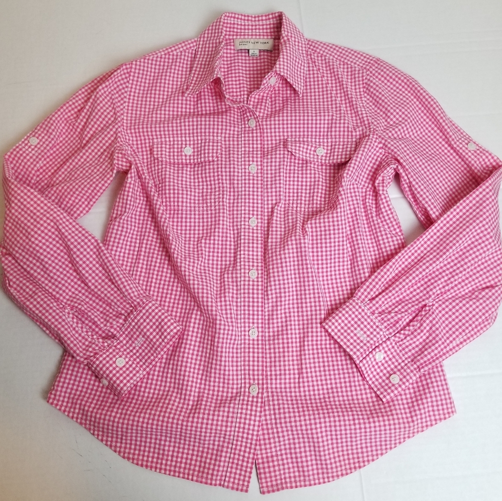Pink Gingham Button Down Collared Shirt - image 1